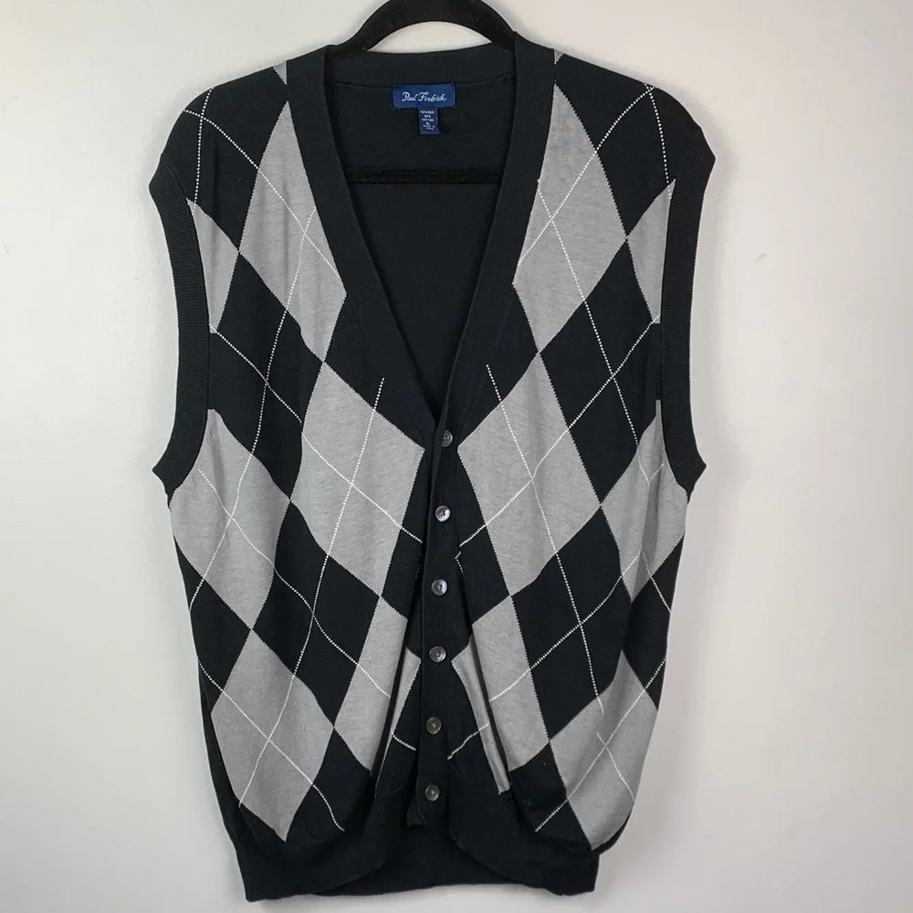Paul Fredrick Argyle Button Up Vest - Picture 1 of 5